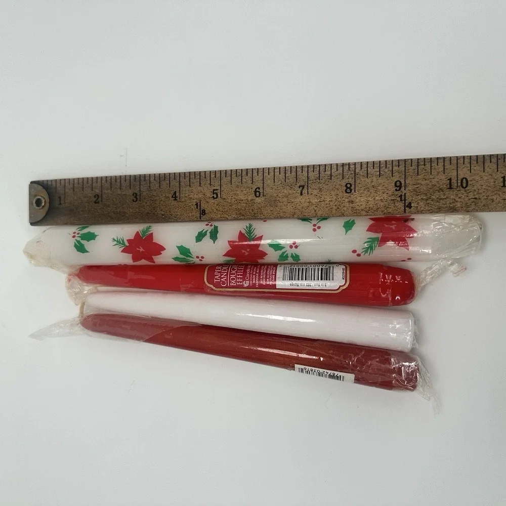 Retro 1980s Christmas Taper Candle Lot Poinsettia Holly Effilee Candle-lite Hand
